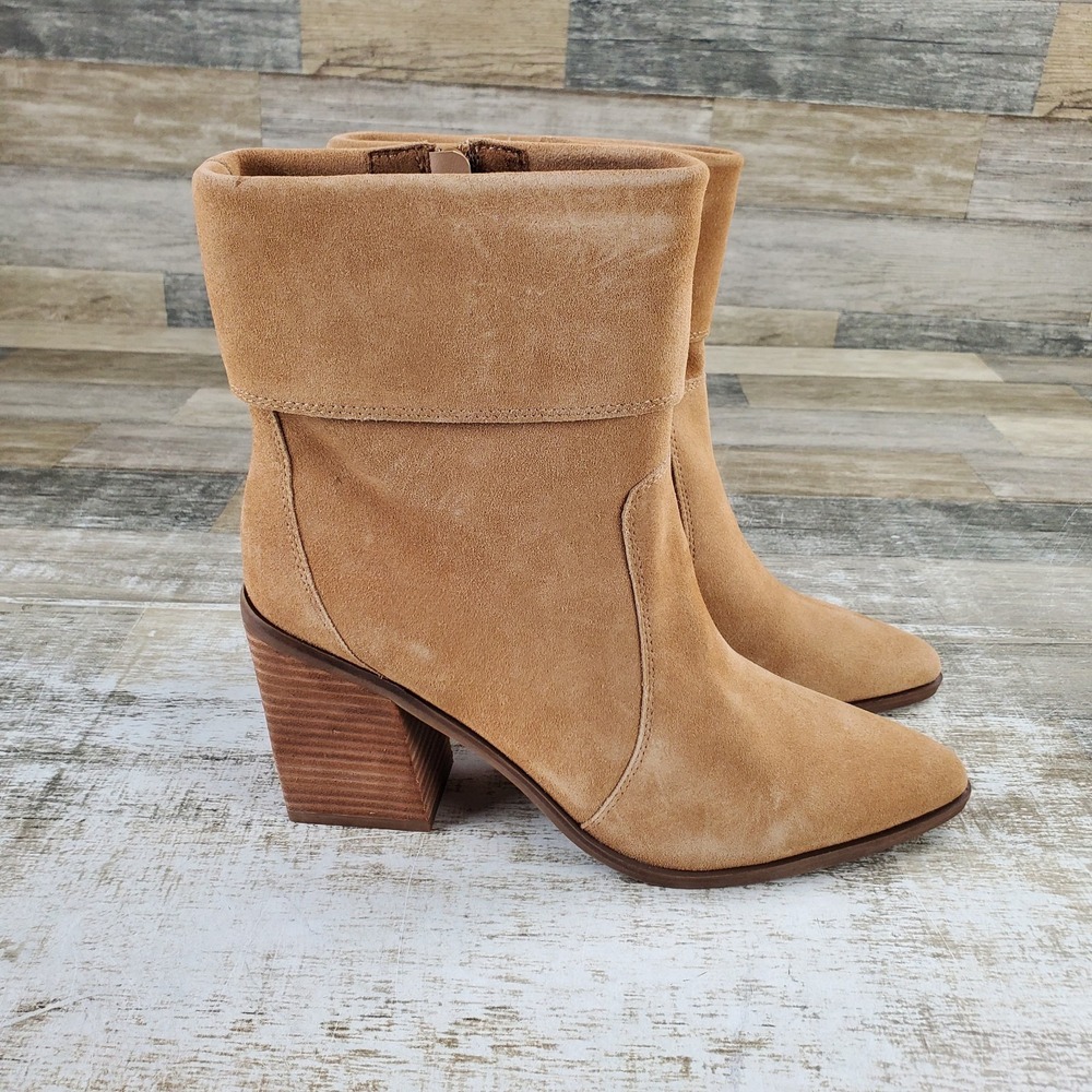 Blondo Sinner Womens Ankle Boot Sz 9.5 M Tortilla Suede Waterproof Block Heel